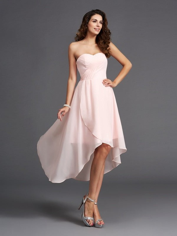 Sweetheart Low High Ruffles A-Line/Princess Sleeveless Chiffon Bridesmaid Dresses