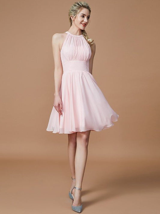 Knee-Length A-Line/Princess Chiffon Sleeveless Scoop Bridesmaid Dresses