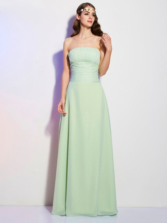 Sleeveless A-Line/Princess Pleats Long Strapless Chiffon Bridesmaid Dresses