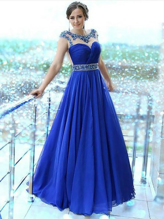 Floor-Length A-Line/Princess Bateau Sleeveless Beading Chiffon Dresses