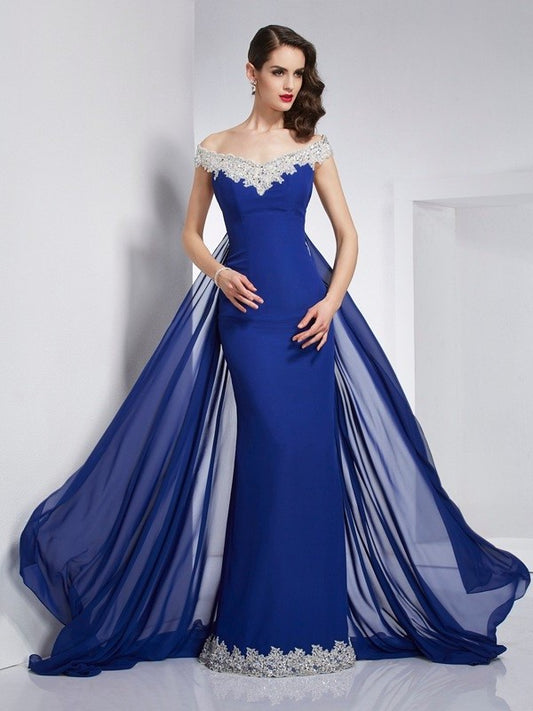 Applique Shoulder Trumpet/Mermaid the Sleeveless Off Long Chiffon Dresses