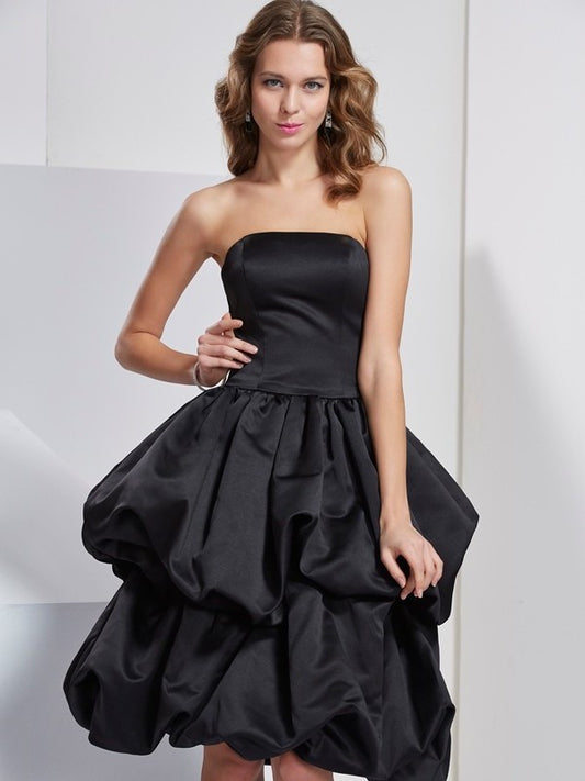 Sleeveless Strapless A-Line/Princess Short Satin Bridesmaid Dresses