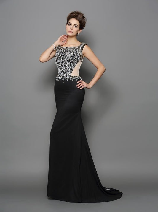 Beading Square Sleeveless Trumpet/Mermaid Long Chiffon Dresses