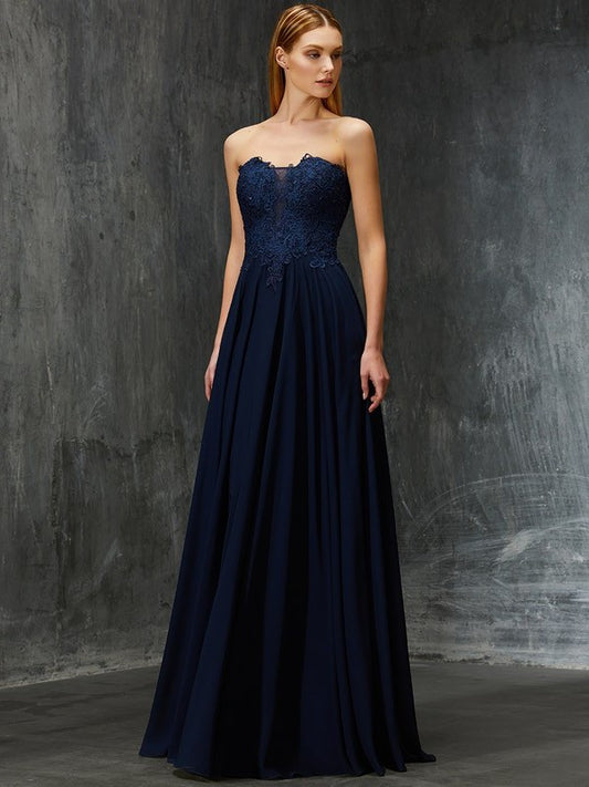 Floor-Length Sweetheart Sleeveless A-Line/Princess Applique Chiffon Dresses