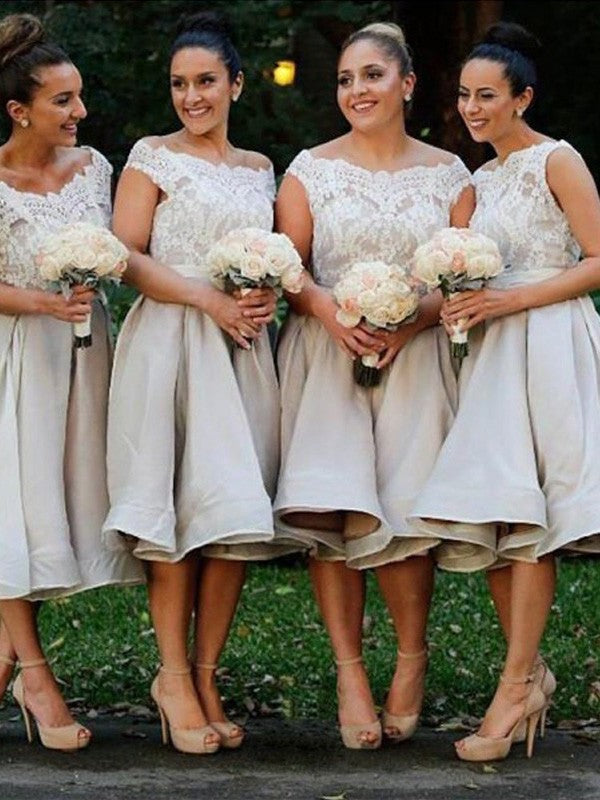 A-Line/Princess Sleeveless Off-the-Shoulder Chiffon Knee-Length Bridesmaid Dresses