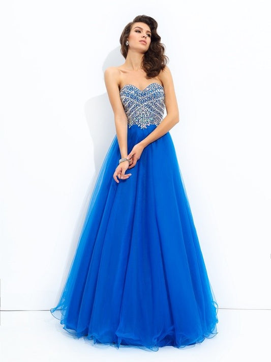 Sleeveless Sequin Sweetheart A-line/Princess Long Net Dresses