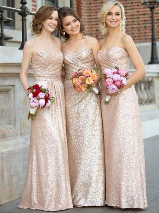 Floor-Length Sweetheart Sleeveless A-Line/Princess Sequins Bridesmaid Dresses