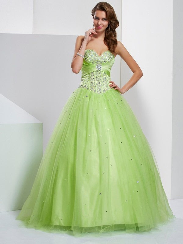 Sweetheart Ball Beading Gown Sleeveless Long Tulle Quinceanera Dresses