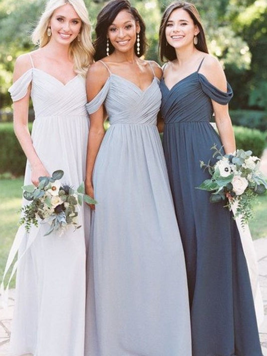 Chiffon A-Line/Princess Ruffles Sleeveless Off-the-Shoulder Floor-Length Bridesmaid Dresses