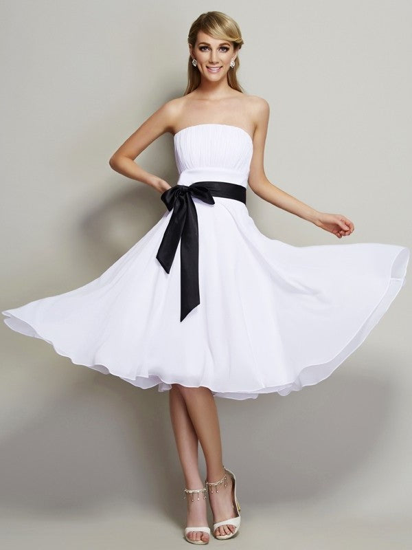 Short Sash/Ribbon/Belt A-Line/Princess Sleeveless Strapless Chiffon Bridesmaid Dresses