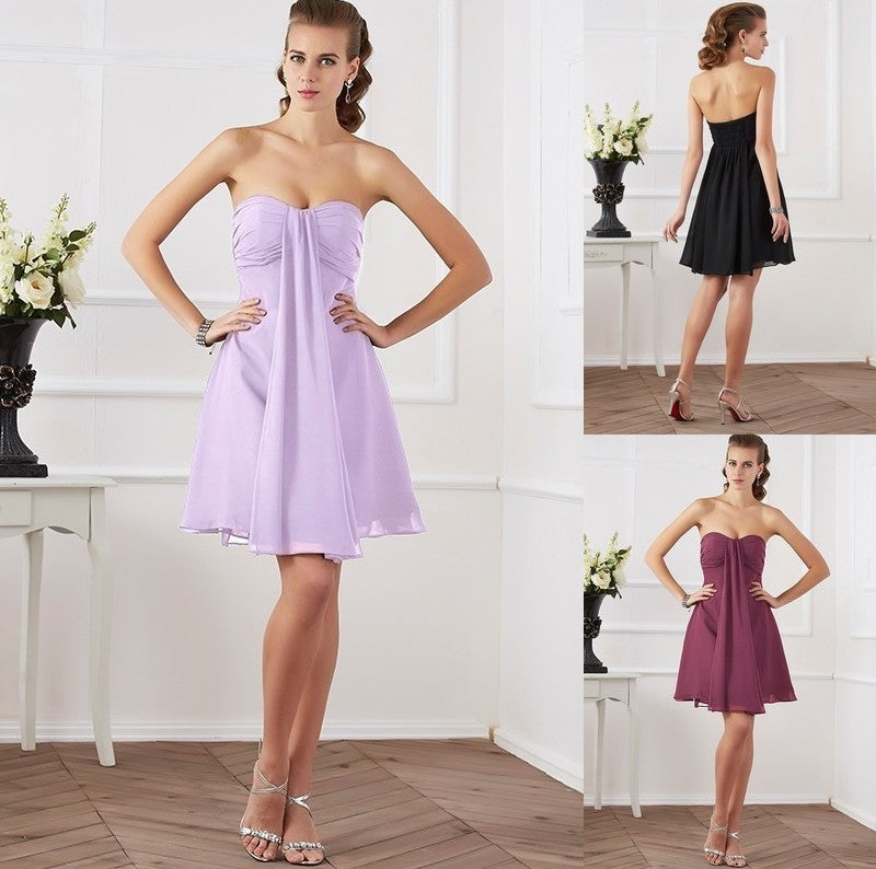 Sleeveless A-Line/Princess Strapless Pleats Short Chiffon Bridesmaid Dresses