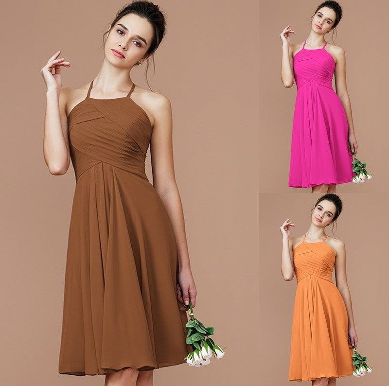 Ruched Halter A-Line/Princess Sleeveless Short/Mini Chiffon Bridesmaid Dresses