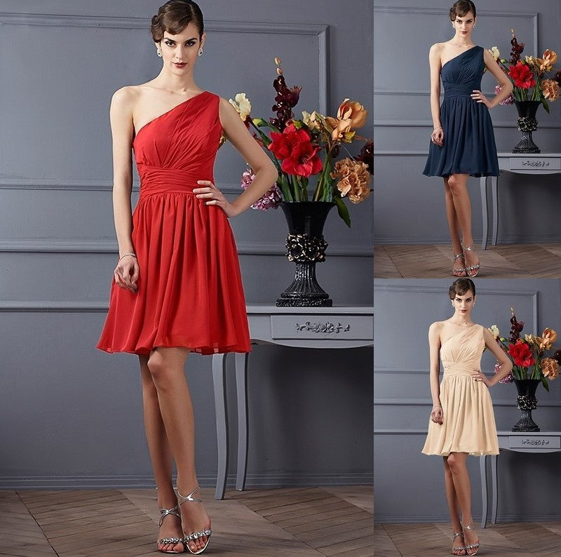 Short Pleats A-Line/Princess One-Shoulder Sleeveless Chiffon Bridesmaid Dresses