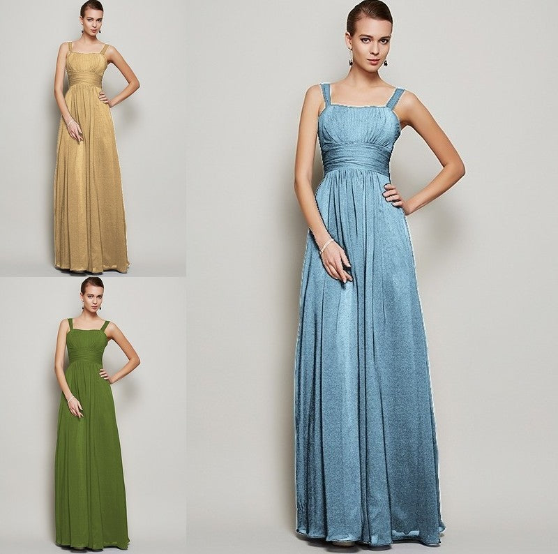 Straps Pleats Sheath/Column Sleeveless Long Chiffon Bridesmaid Dresses