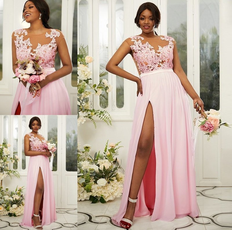 Scoop A-Line/Princess Sleeveless Chiffon Applique Floor-Length Bridesmaid Dresses