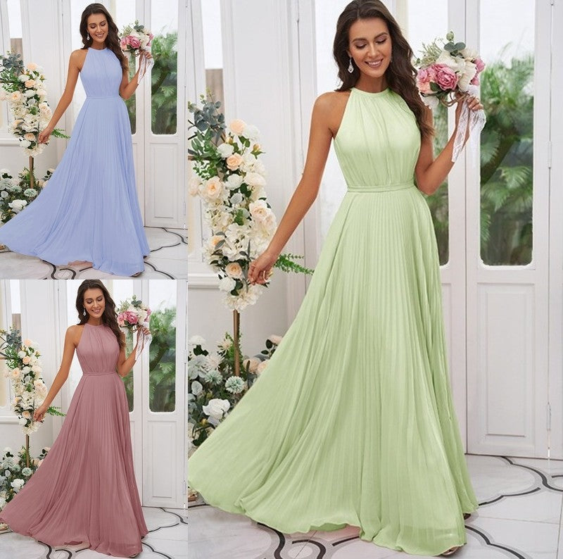 Chiffon Ruffles Halter Sleeveless A-Line/Princess Floor-Length Bridesmaid Dresses