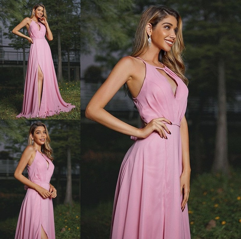 Sweep/Brush Scoop Ruched Chiffon A-Line/Princess Sleeveless Train Bridesmaid Dresses