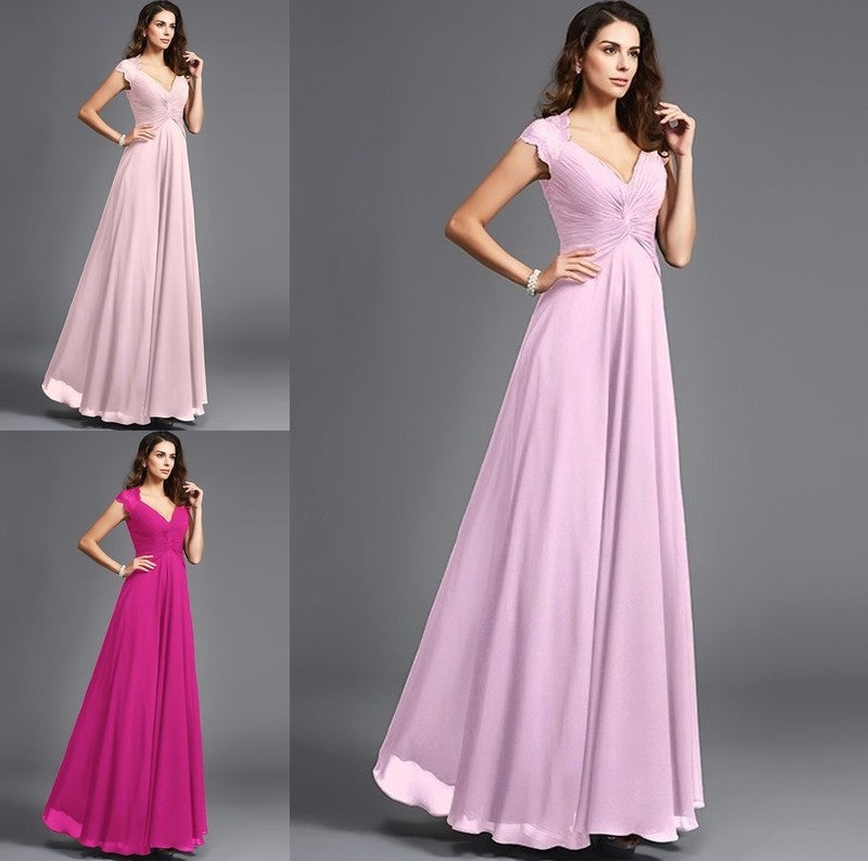 Long V-neck A-Line/Princess Sleeveless Chiffon Bridesmaid dresses