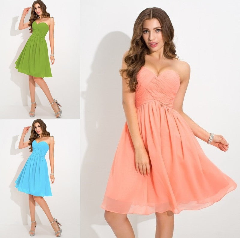 Pleats A-Line/Princess Sleeveless Sweetheart Short Chiffon Bridesmaid Dresses