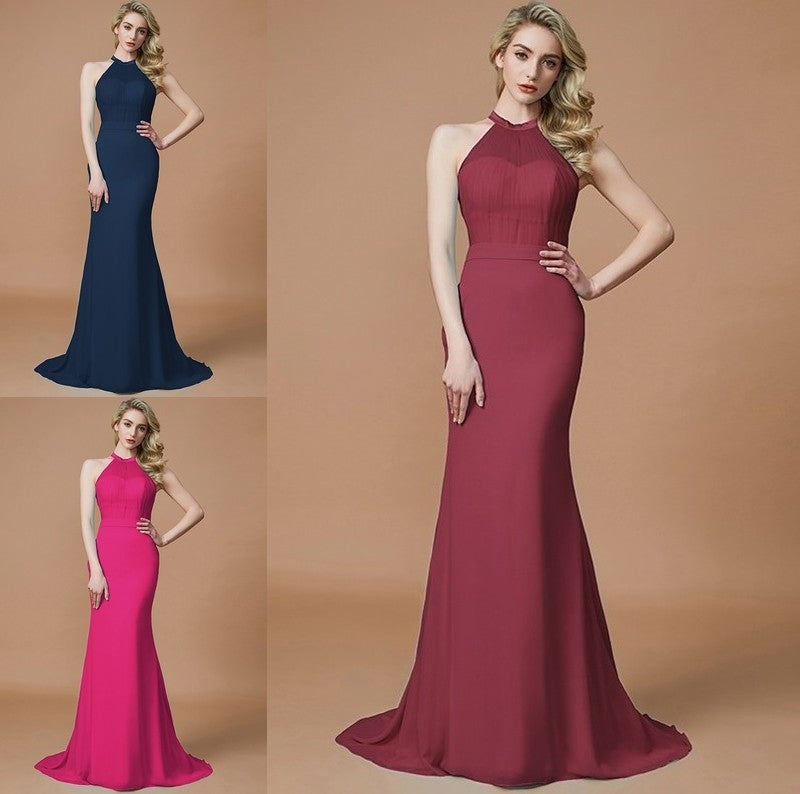 Trumpet/Mermaid Train Sweep/Brush Sleeveless Scoop Chiffon Bridesmaid Dresses