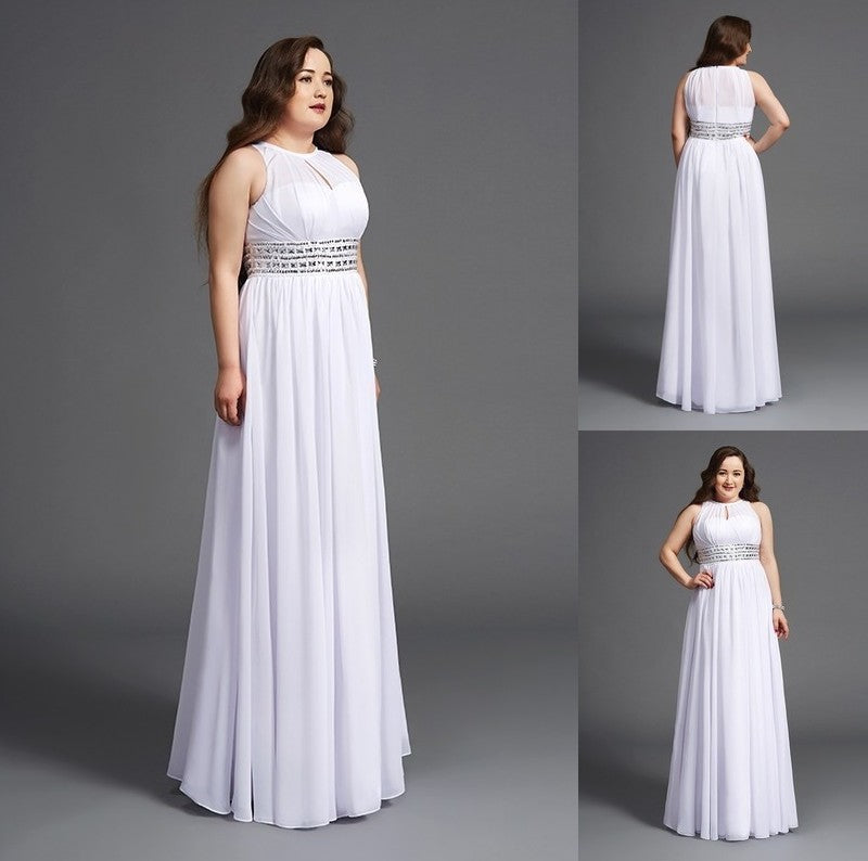 Sleeveless Chiffon Long Beading A-Line/Princess Jewel Plus Size Dresses