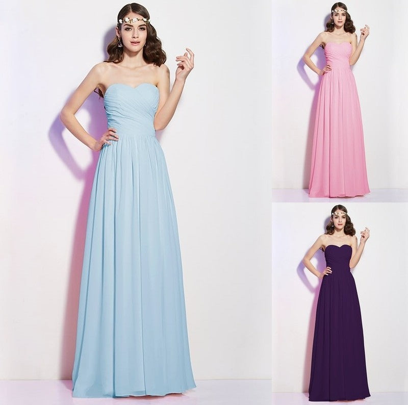 Long A-Line/Princess Pleats Sleeveless Sweetheart Chiffon Bridesmaid Dresses