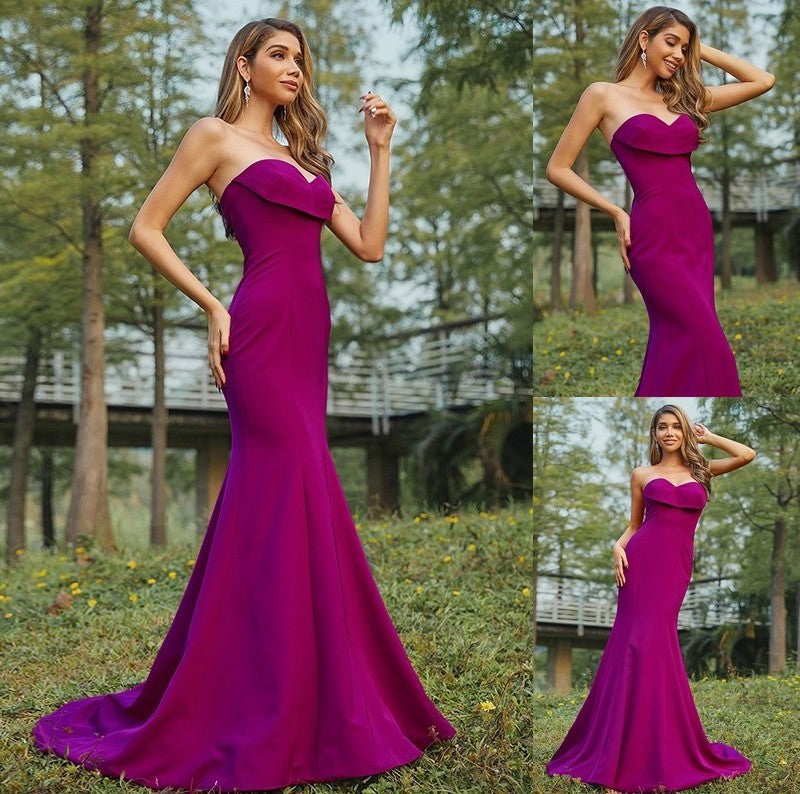 Sheath/Column Sweep/Brush Ruched Sleeveless Stretch Sweetheart Crepe Train Bridesmaid Dresses