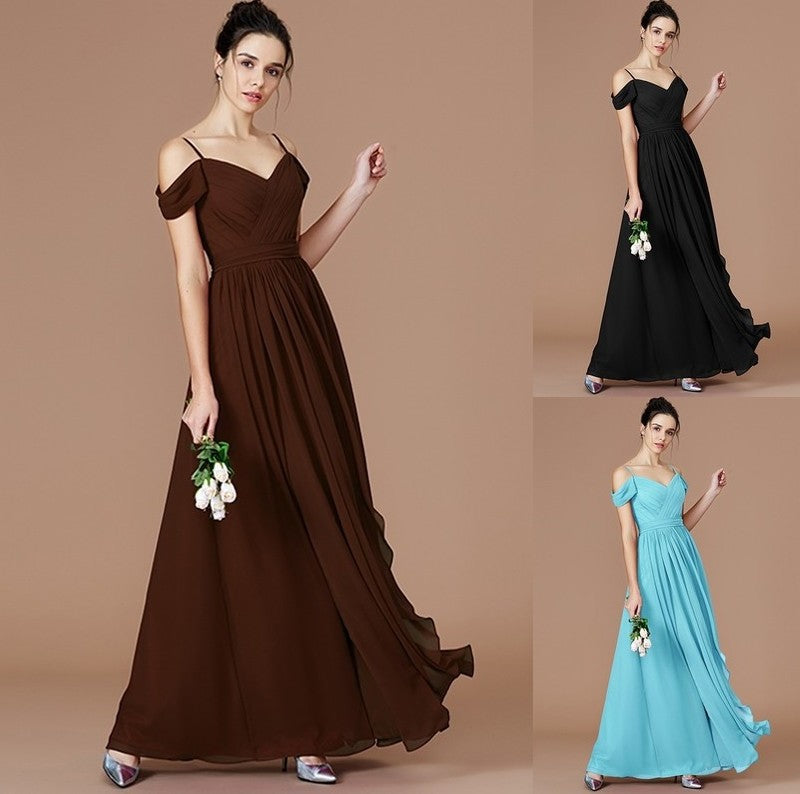 A-Line/Princess Ruched Off-the-Shoulder Sleeveless Floor-Length Chiffon Bridesmaid Dresses