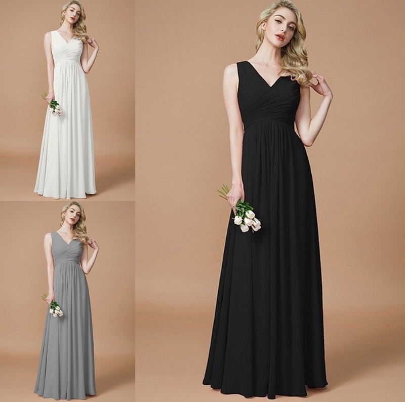 Floor-Length A-Line/Princess V-neck Ruched Sleeveless Chiffon Bridesmaid Dresses