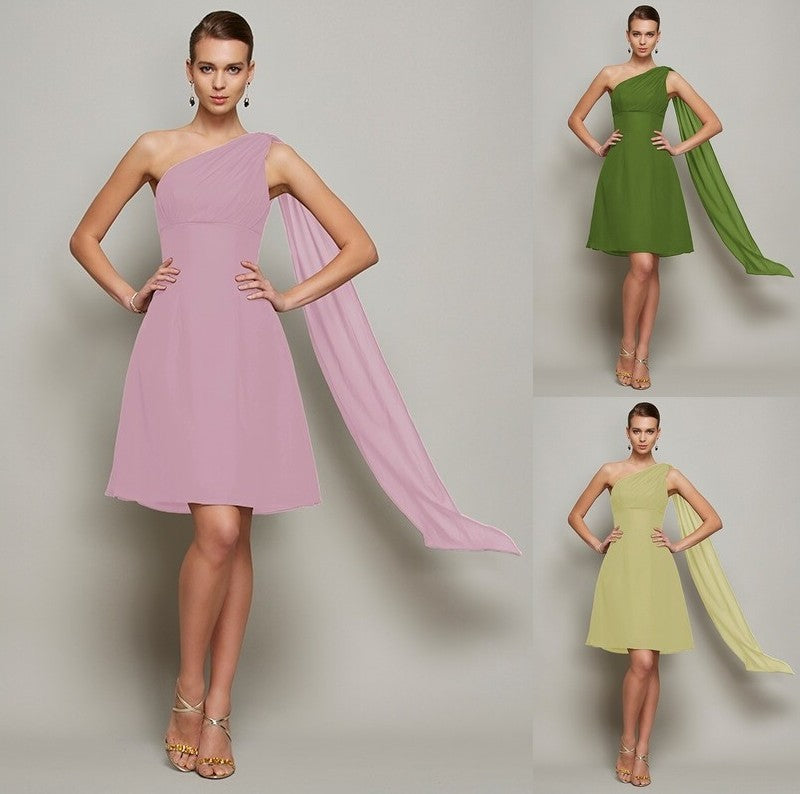 One-Shoulder Sleeveless Short Pleats A-Line/Princess Chiffon Bridesmaid Dresses