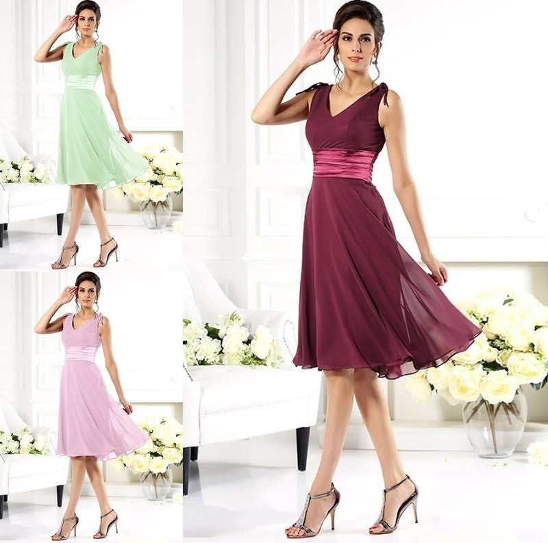 Sleeveless V-neck Short A-Line/Princess Chiffon Bridesmaid Dresses