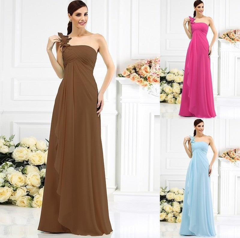 A-Line/Princess Long Pleats One-Shoulder Sleeveless Chiffon Bridesmaid Dresses