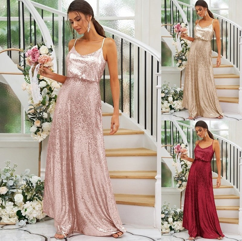 Ruched Sequins Sleeveless A-Line/Princess Straps Floor-Length Bridesmaid Dresses