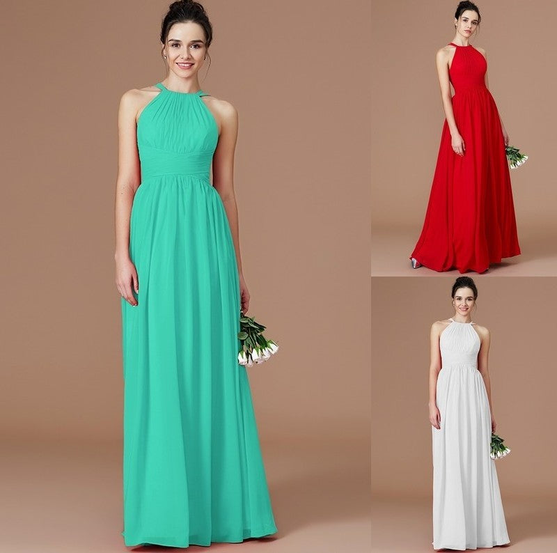 A-Line/Princess Floor-Length Ruched Sleeveless Halter Chiffon Bridesmaid Dresses