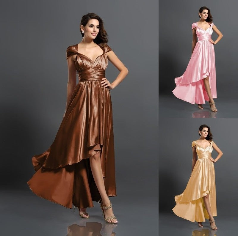 High Sheath/Column Silk Sleeveless like Low Satin Bridesmaid Dresses