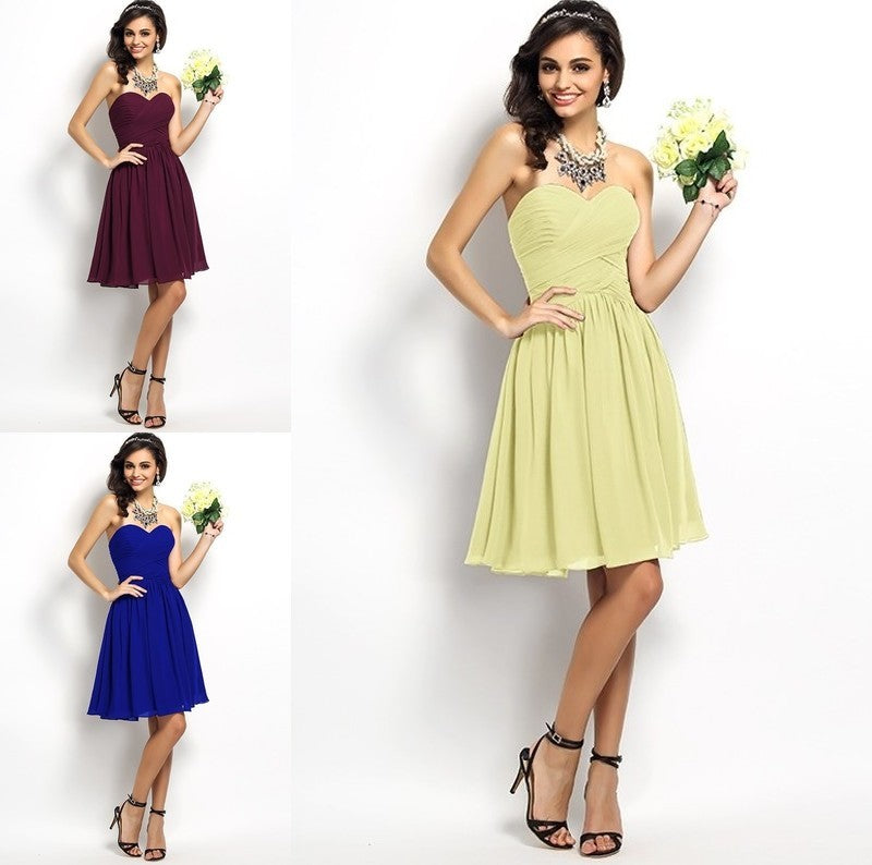 A-Line/Princess Sweetheart Pleats Short Sleeveless Chiffon Bridesmaid Dresses