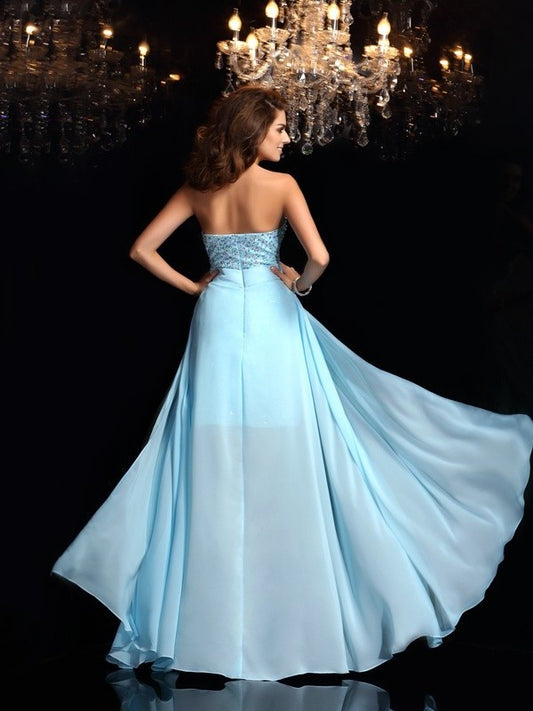 Sweetheart Beading Sleeveless A-Line/Princess Long Chiffon Dresses