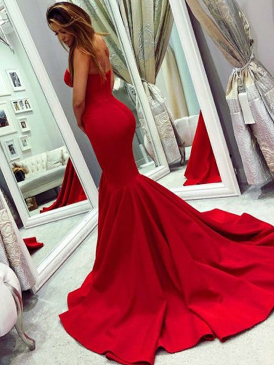 Train Ruffles Strapless Trumpet/Mermaid Court Satin Sleeveless Dresses