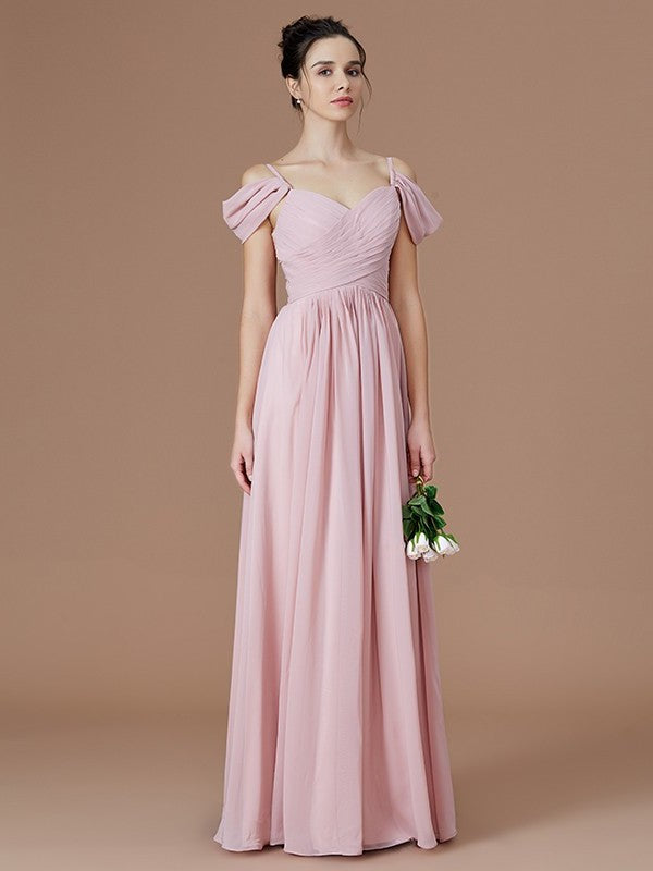 Off-the-Shoulder Ruched Floor-Length A-Line/Princess Sleeveless Chiffon Bridesmaid Dresses