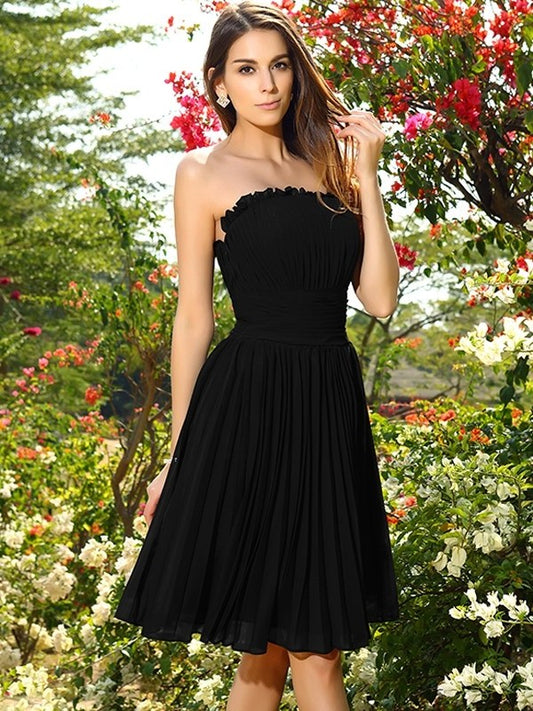 Short Sleeveless Pleats Strapless A-Line/Princess Chiffon Bridesmaid Dresses