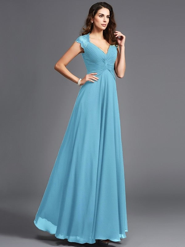 Long V-neck A-Line/Princess Sleeveless Chiffon Bridesmaid dresses