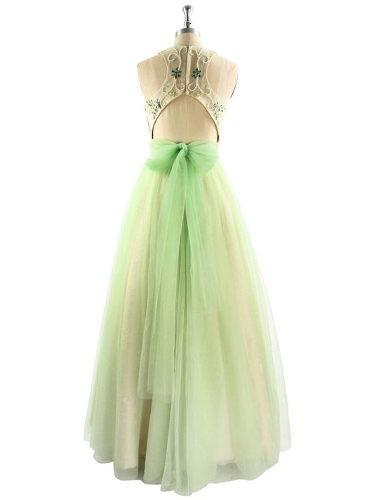 Beading Sleeveless Gown Halter Ball Floor-Length Tulle Dresses