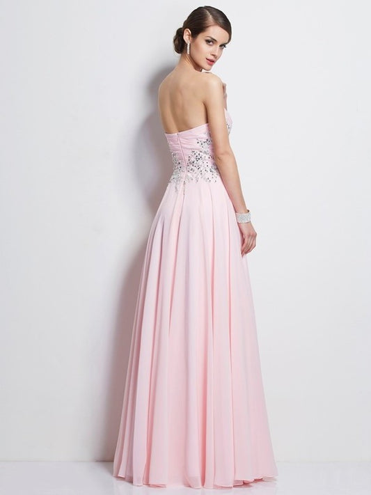 Beading A-Line/Princess Sleeveless Sweetheart Long Chiffon Dresses