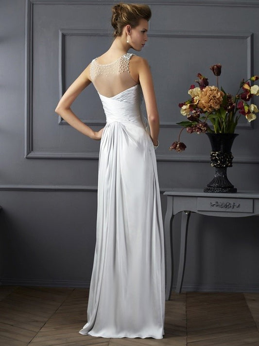 Beading A-Line/Princess Straps Silk Sleeveless Long like Satin Dresses