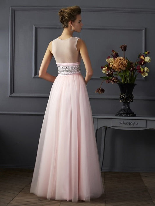 Gown V-neck Sleeveless Beading Ball Long Net Dresses