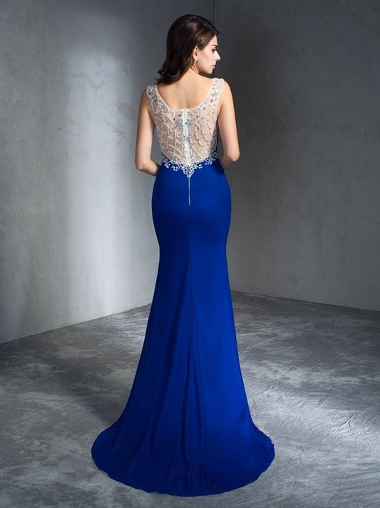 Trumpet/Mermaid Scoop Sleeveless Beading Long Chiffon Dresses