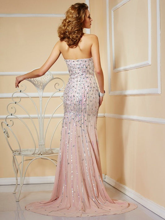 Strapless Sleeveless A-Line/Princess Beading Long Chiffon Dresses