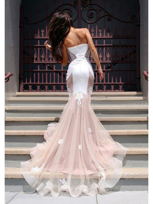 Sleeveless Trumpet/Mermaid Sweetheart Tulle Chapel Train Dresses