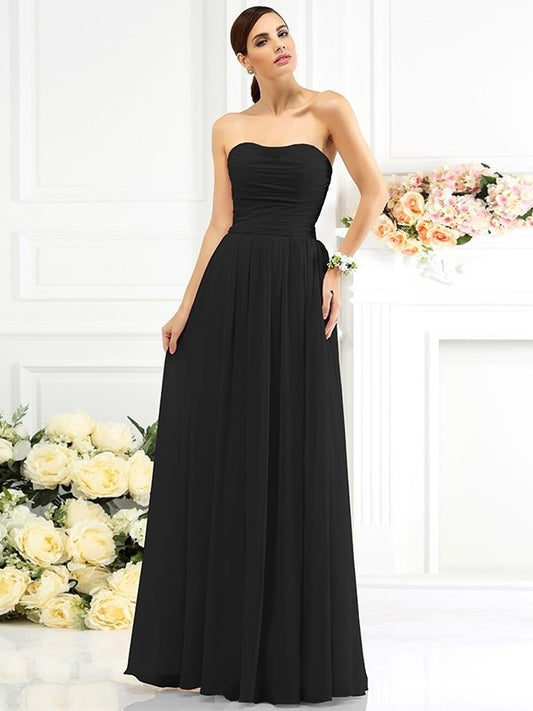 Sleeveless Pleats Strapless Long A-Line/Princess Chiffon Bridesmaid Dresses