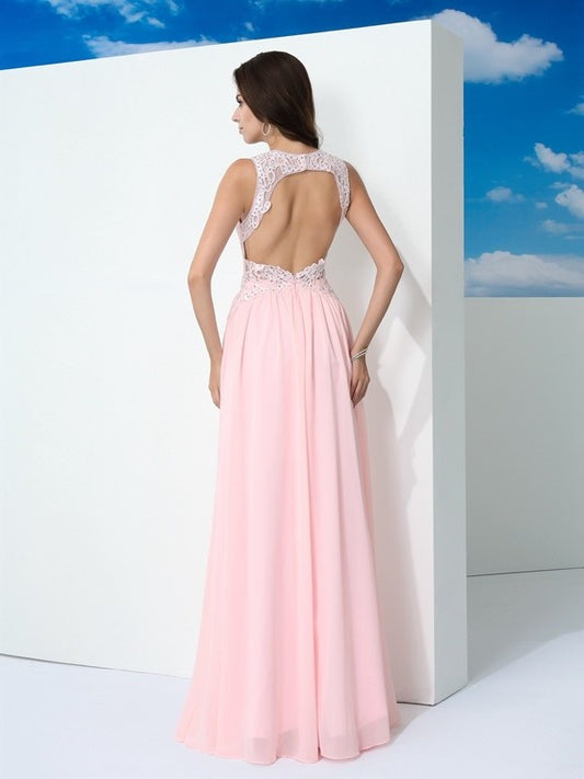 Straps Beading Sleeveless A-Line/Princess Long Chiffon Dresses